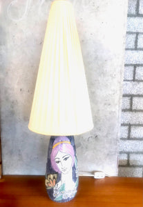 Vintage keramiek lampvoet met gezicht. Zweden 1960 (#382b)