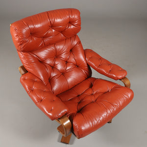 Vintage lederen loungestoel Ulferts Zweden 1970 (262)