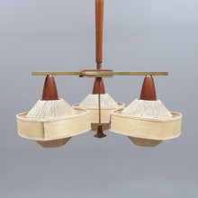 Load image into Gallery viewer, Teakhout met raffia hanglamp jaren 60