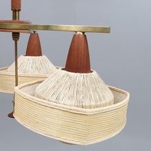 Load image into Gallery viewer, Teakhout met raffia hanglamp jaren 60