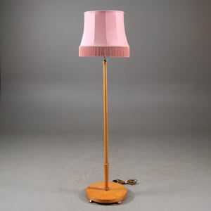 Vintage vloerlamp met roze zijden franje kap, Zweden 1950 (22579)