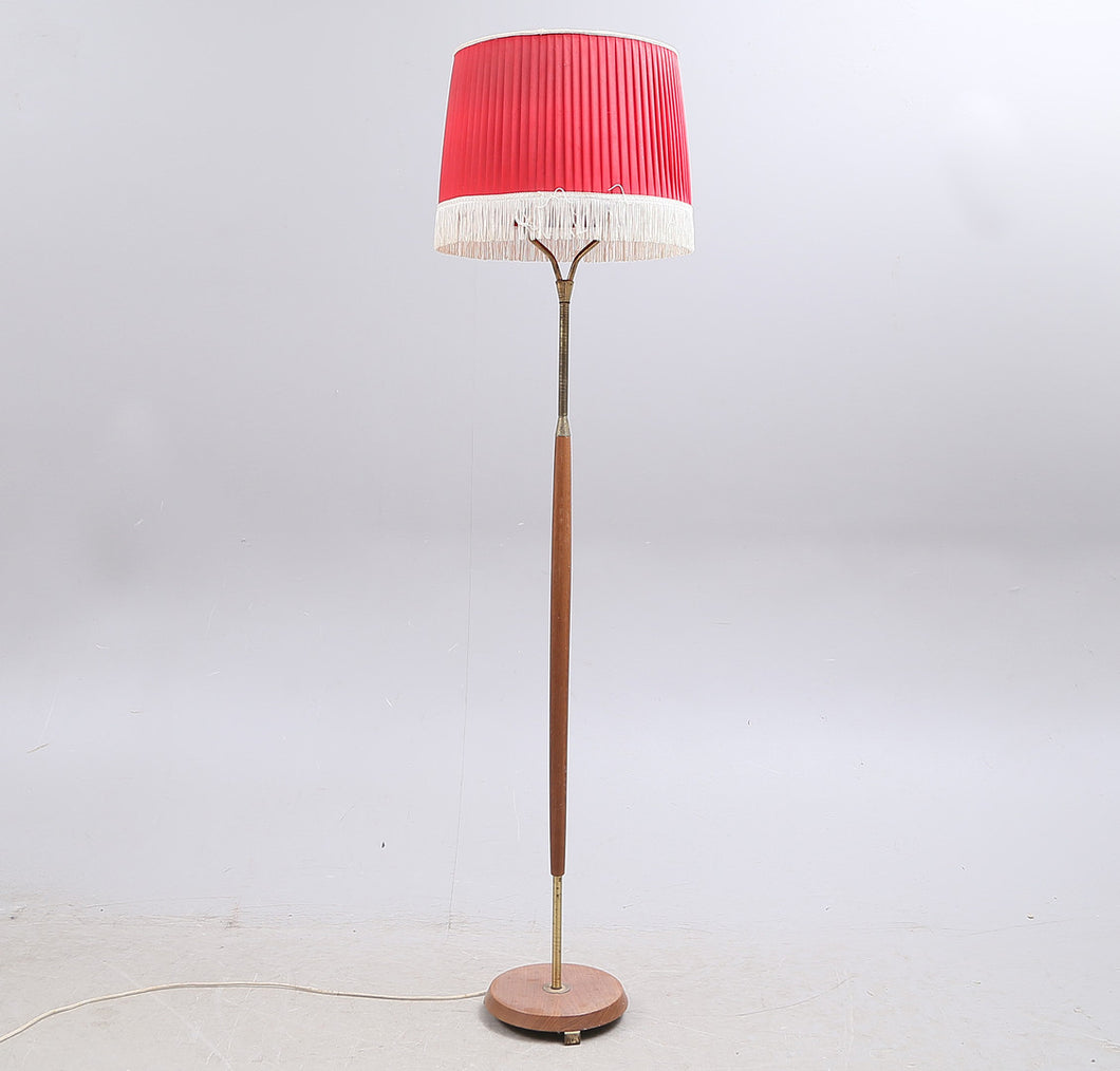 Vintage vloerlamp met rode franje kap, Zweden 1950 (22530)