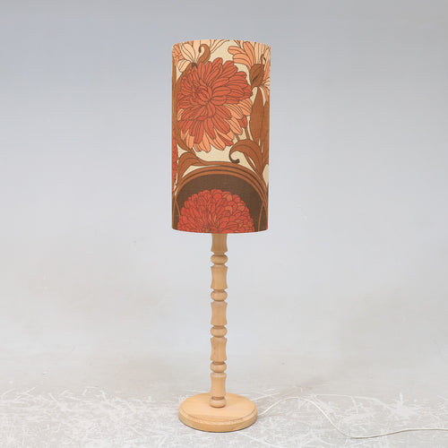 Vintage houten vloerlamp met gebloemde stoffen kap, Zweden 1960 (22527)